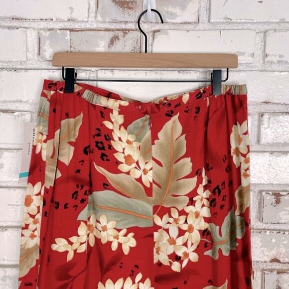 Alfred Dunner Floral Cheetah Print Red Cream Pleated Waist Midi Skirt Petite - Picture 6 of 8